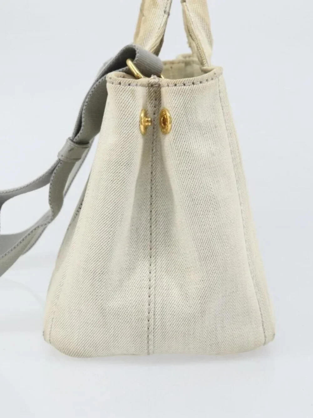 PRADA Canapa PM Hand Bag Canvas 2way Gray Gold Auth ti3731 - Picture 4 of 16